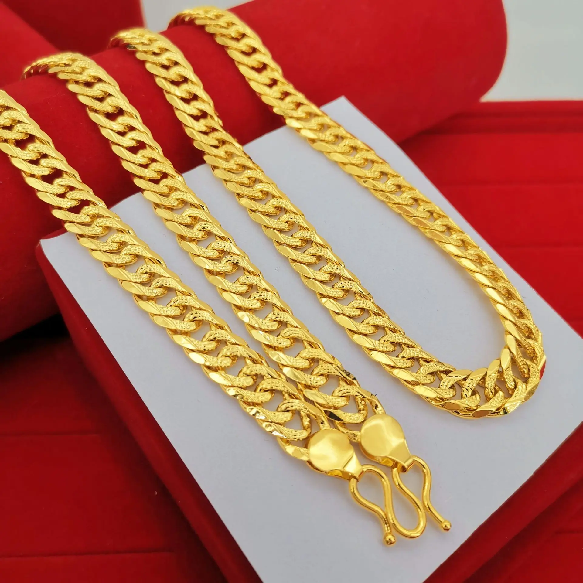 10mm Carved Flat Chain For Men Brass Plated Thai Gold Necklace Sand Gold Jewelry Fashion Daily Wear Nice Gift For Boyfriend Husb