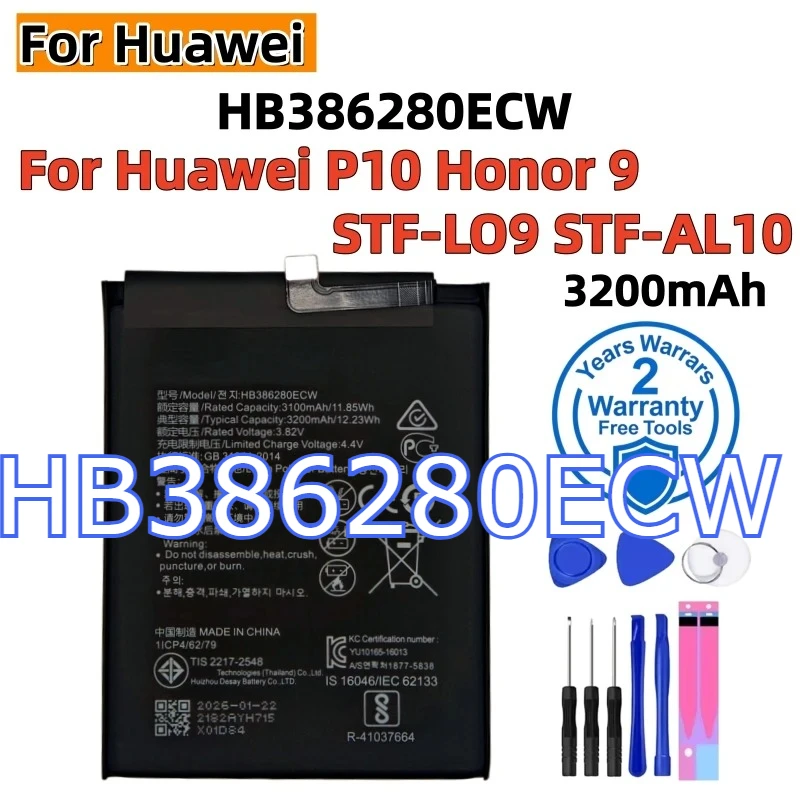 High Quality Replacement Phone Battery HB386280ECW 3100mAh For Huawei honor9 Ascend P10 STF-L09 STF-AL10 Batteries Fast Shipping