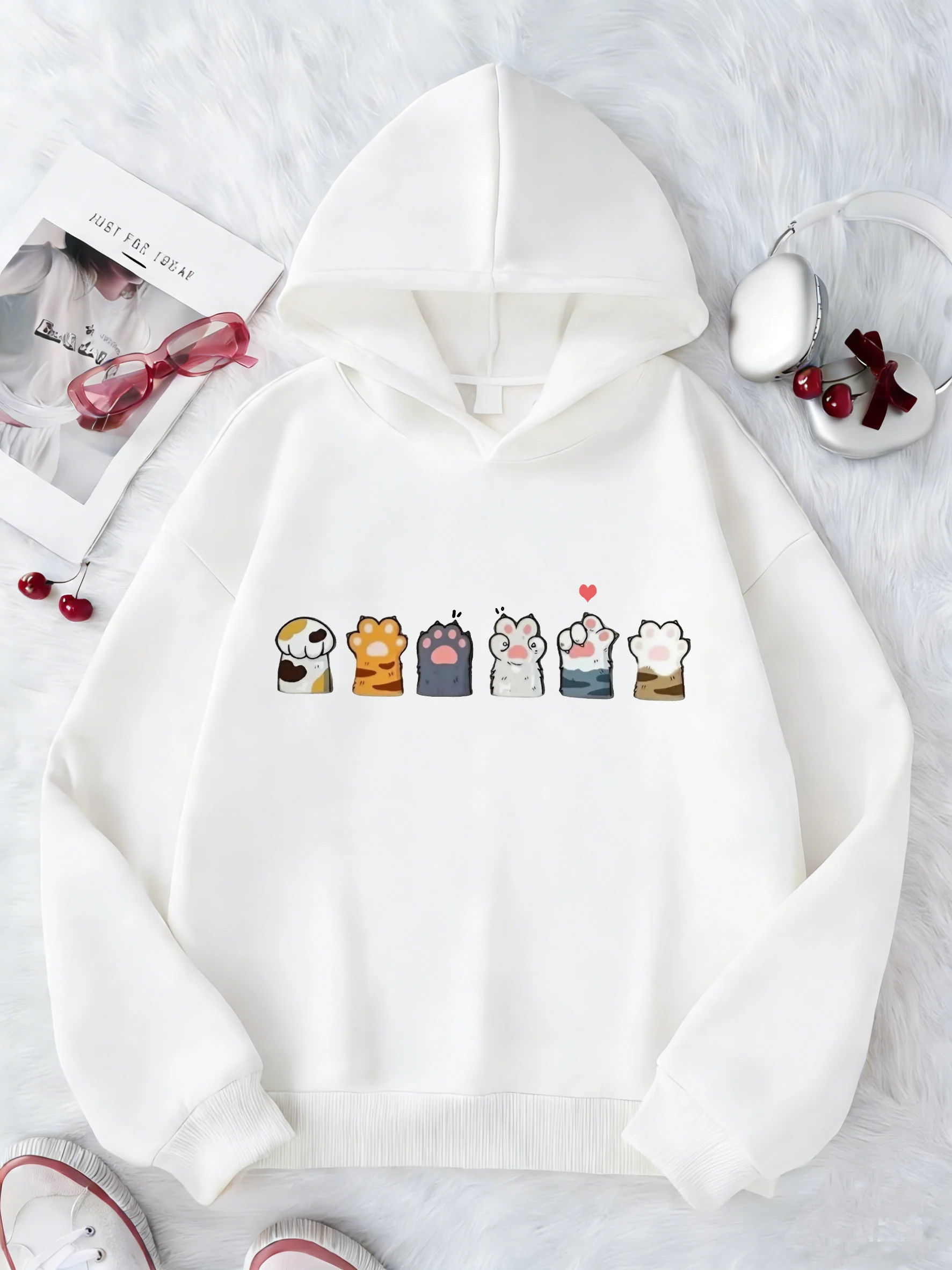Pfoten-Katzen Kinder-Hoodie Sweatshirt Niedlicher Harajuku Kapuzenpullover für Jungen Mädchen Herbst Winter Lässige Hoodies