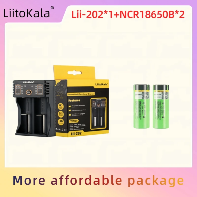 LiitoKala Lii-202 USB 18650/26650 الذكية شاحن 2 قطعة NCR18650B 3.7 فولت 3400mah 18650 بطارية ليثيوم قابلة للشحن لمصباح يدوي