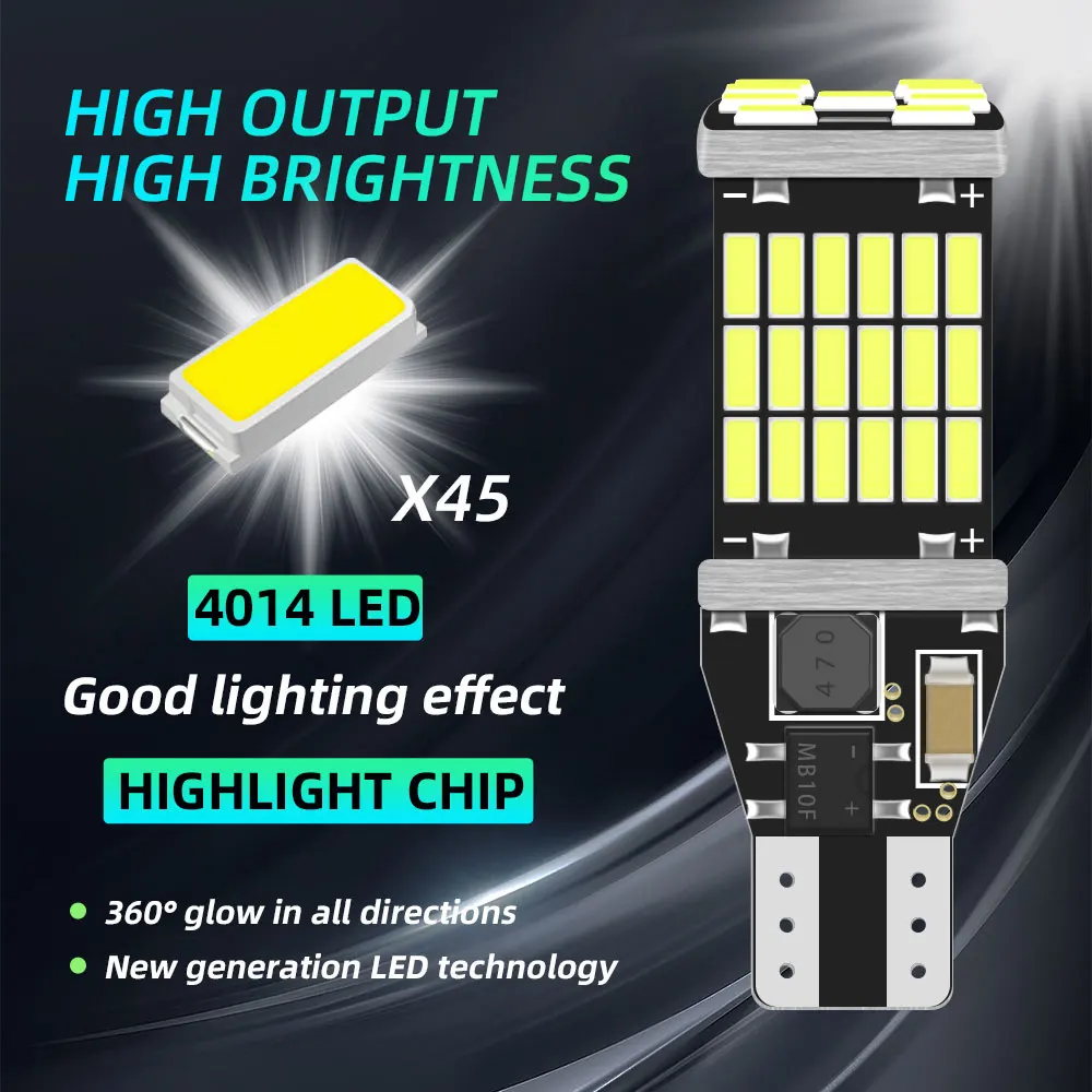 100Pcs T15 W16W 921 912 T16 902 LED Bulbs High Power 45pcs 4014SMD Super Bright Replace For Car Reversing Light White Amber