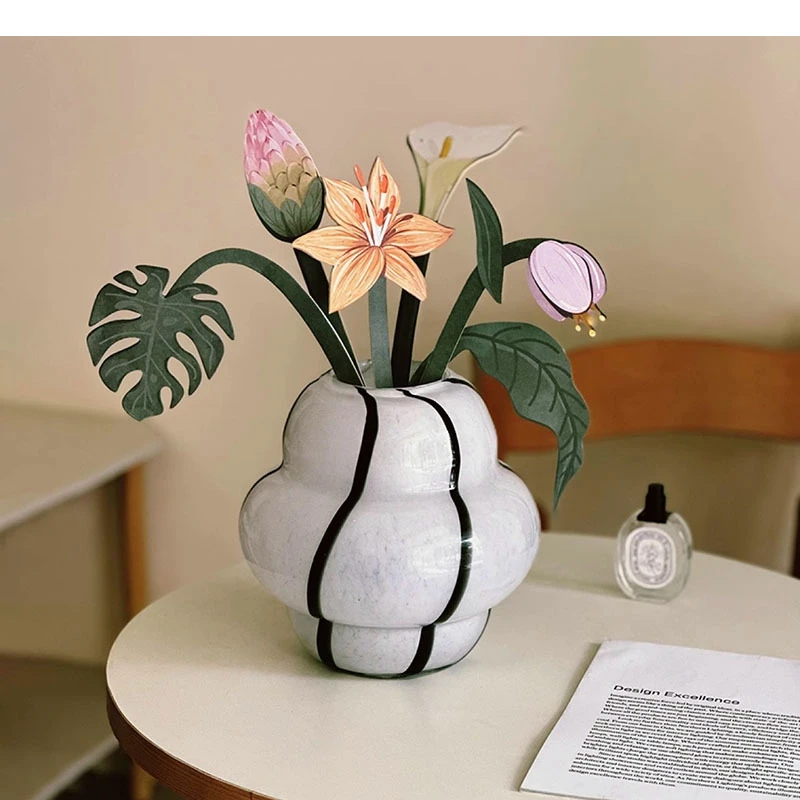 Retro Striped Vase Glass Hydroponic Flower Arrangement Tabletop Ware Ornament Living Room Aesthetic Decoration