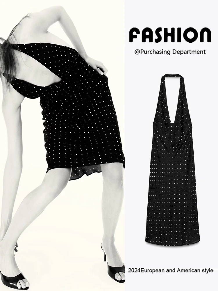 

Summer New Arrival Women's Faion Slimming Svel Polka Dot Collar Dr High Waist Midi Length Par Dr