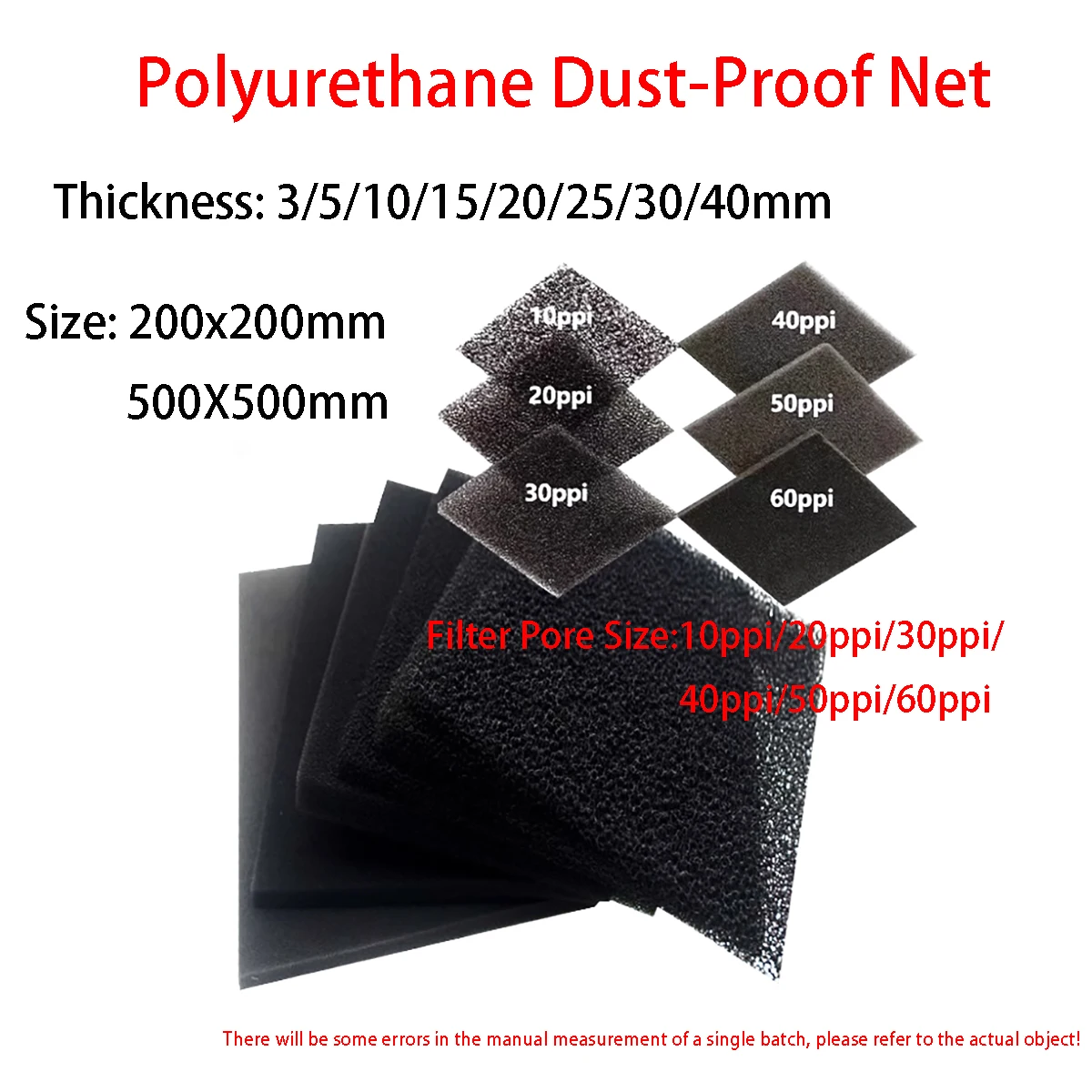10ppi 20ppi 30ppi 40ppi 50ppi 60ppi Aperture Dustproof Filter Sponge Polyurethane Filter Cotton Air Compressor Filter Cotton