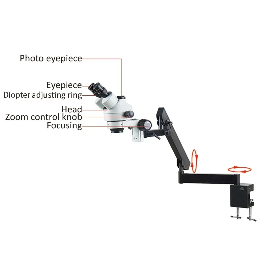 7X‑45X Zoom Triocular Stereo Microscope CCD Video Bracket Multifunctional Industrial Microscope for Repair Welding Inspection