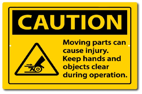 Знак внимание, движущаяся часть, металлический алюминиевый знак, Оловянная зона OSHA, ANSI 8x12 дюймов