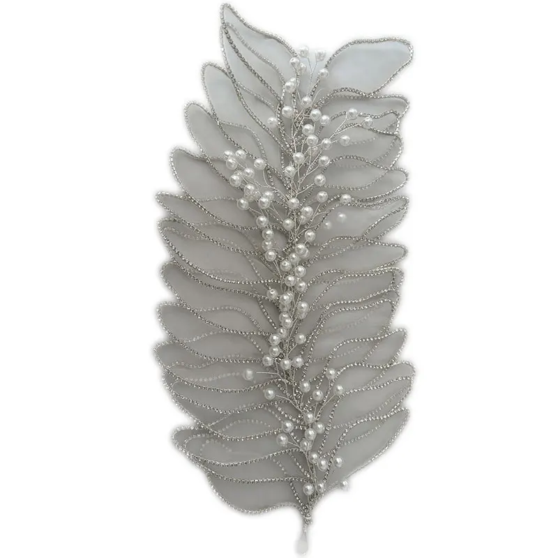 

Crystal Rhinestone Pearl Leaf Brooch Dress Decoration Clothing Accessory Elegant Applique