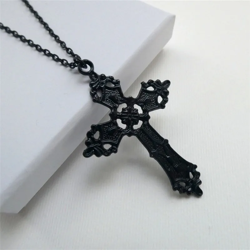 Large black cross necklace, Gothic cross jewelry for men's and women's parkour