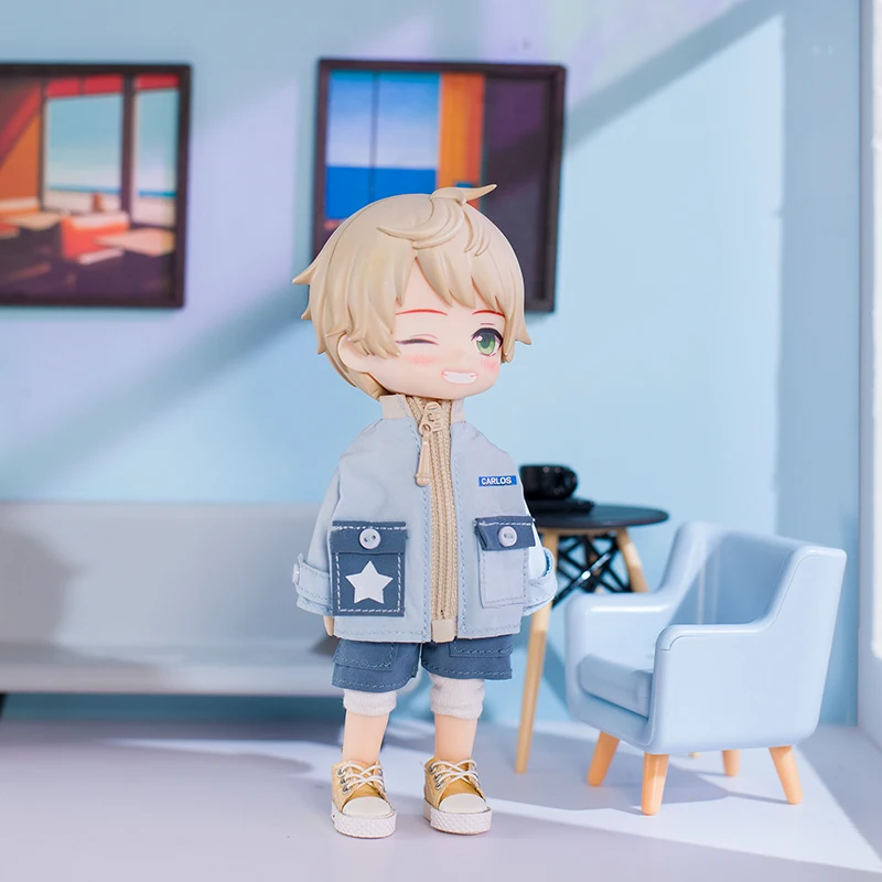 Cute Casual Cargo Shorts Ob11 Doll Loose Star Stand Collar Jacket With Zipper For Penny, Ob11, Obitsu 11, Holala, Gsc, 1/12 Bjd