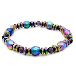 Braccialetto di perline di ematite rivestito di colore arcobaleno braccialetto di perline di cristallo affrontato gioielli fatti a mano per uomini e donne