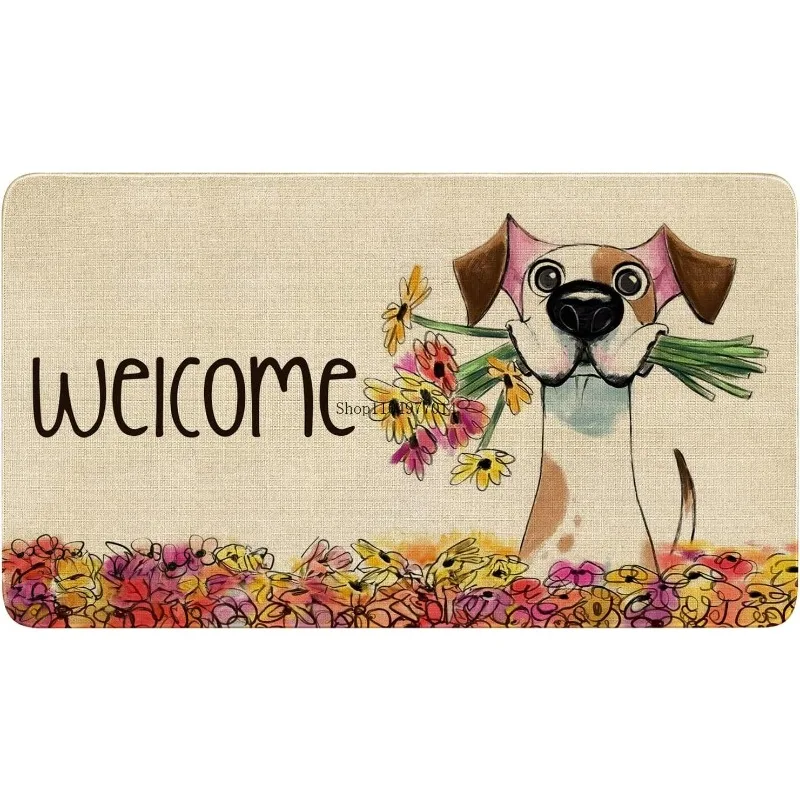 

Spring Summer Door Mat,Floral Dog Indoor Outdoor Non-Slip Doormat,Entryway Front Porch Farmhouse Spring Welcome Door Mat