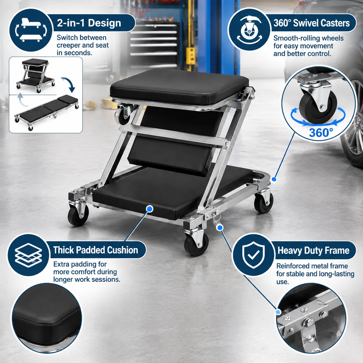2-in-1 Foldable Z Car Creeper - Garage Creeper Roller recension och pris