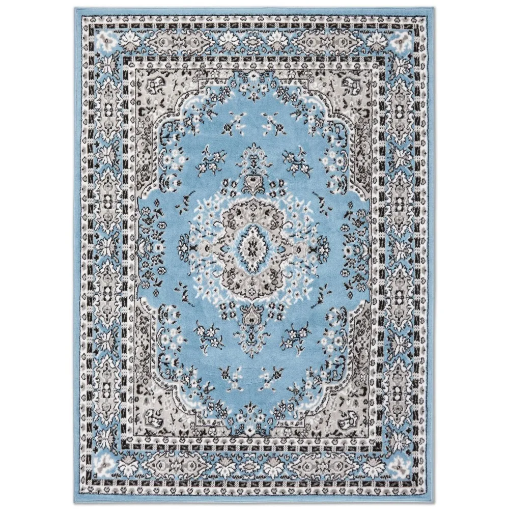

Premium Sakarya Traditional Medallion Area Rug, Blue/Grey, 5'2x7'4