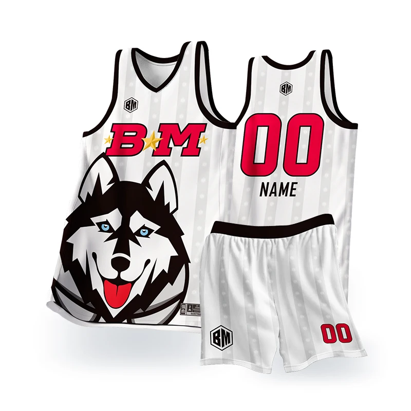 BASKETMAN Basketball Sets For Men Full Sublimation Printed Animal Husky Pattern Jerseys Shorts Uniforms Training Tracksuits Male