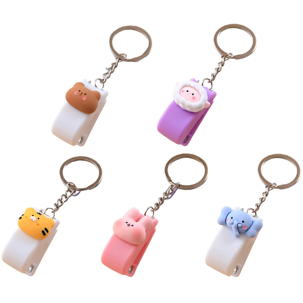 

5 Pcs Small Stapler Bunny Keychain Staples with Keyring Animal Cartoon Handheld Press Abs Student