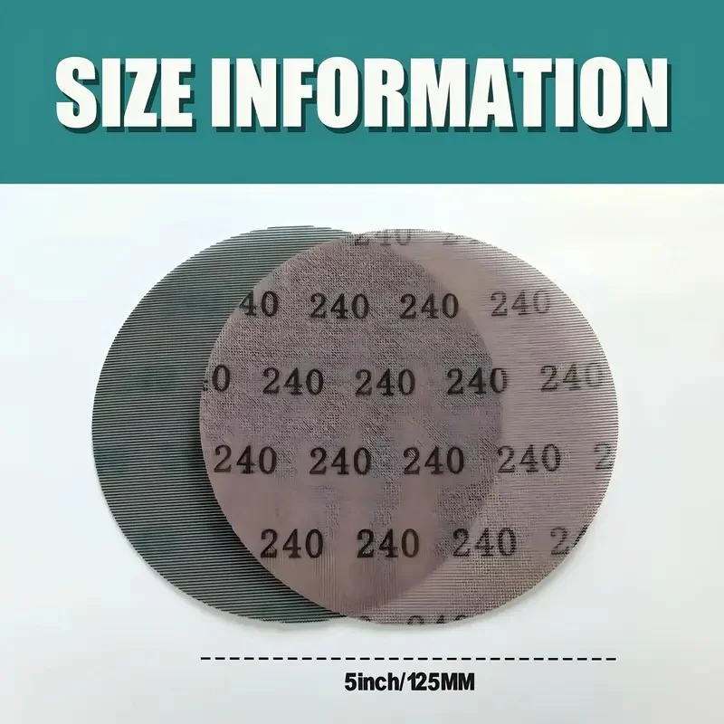 50Pcs 5inch Hook & Loop Abrasive Dust Free Grid Sanding Paper 125mm Mesh Sanding Discs Anti-Blocking Grinding Sandpaper for Car