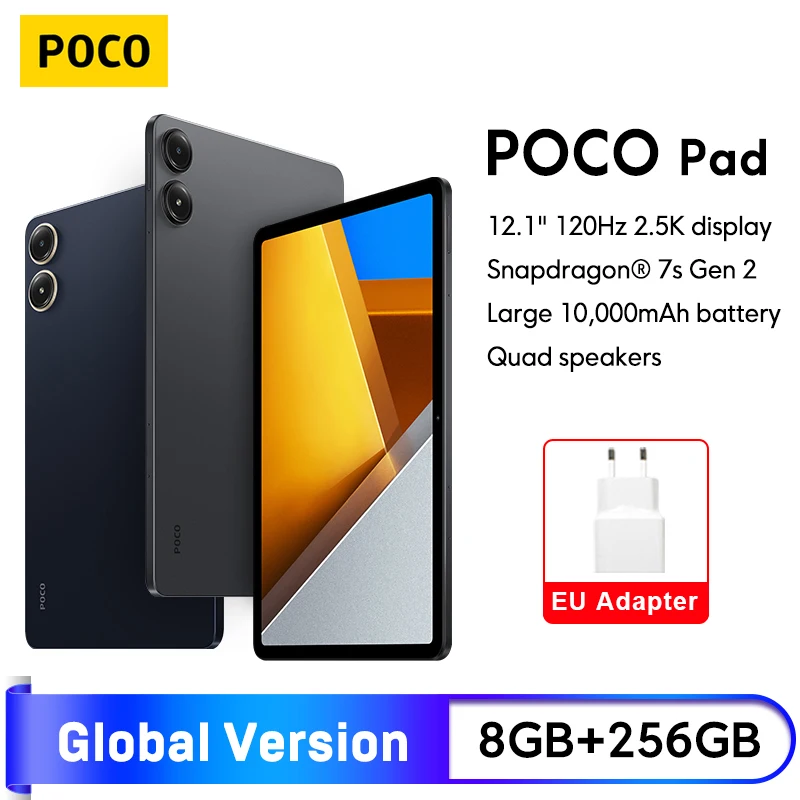 POCO Pad Tablet Global Version 8GB 256GB Snapdragon 7s Gen 2 Octa core Processor 12.1'' 120Hz 2.5K Display 33W 10000mAh