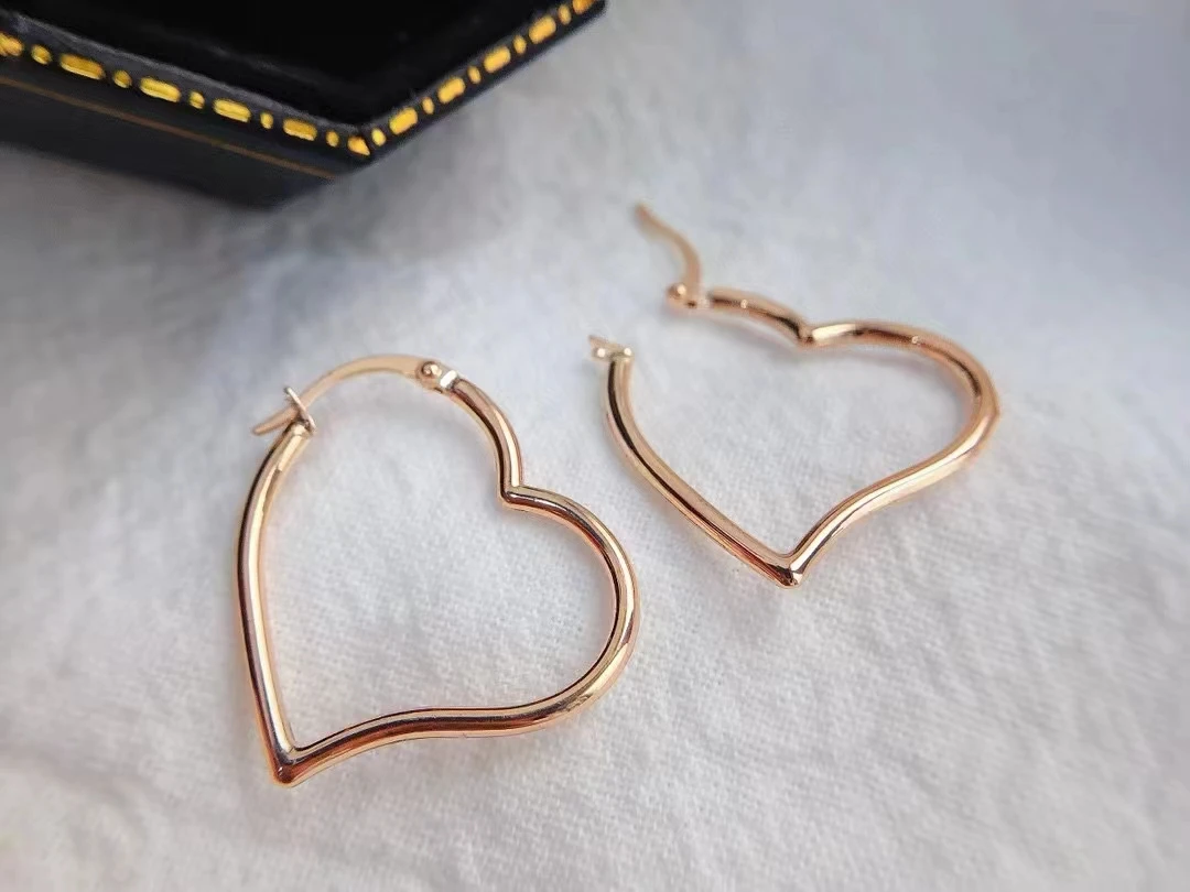 Pendientes de oro auténtico au750/18k con forma de corazón, joyería para mujer, fiesta, regalo y boda