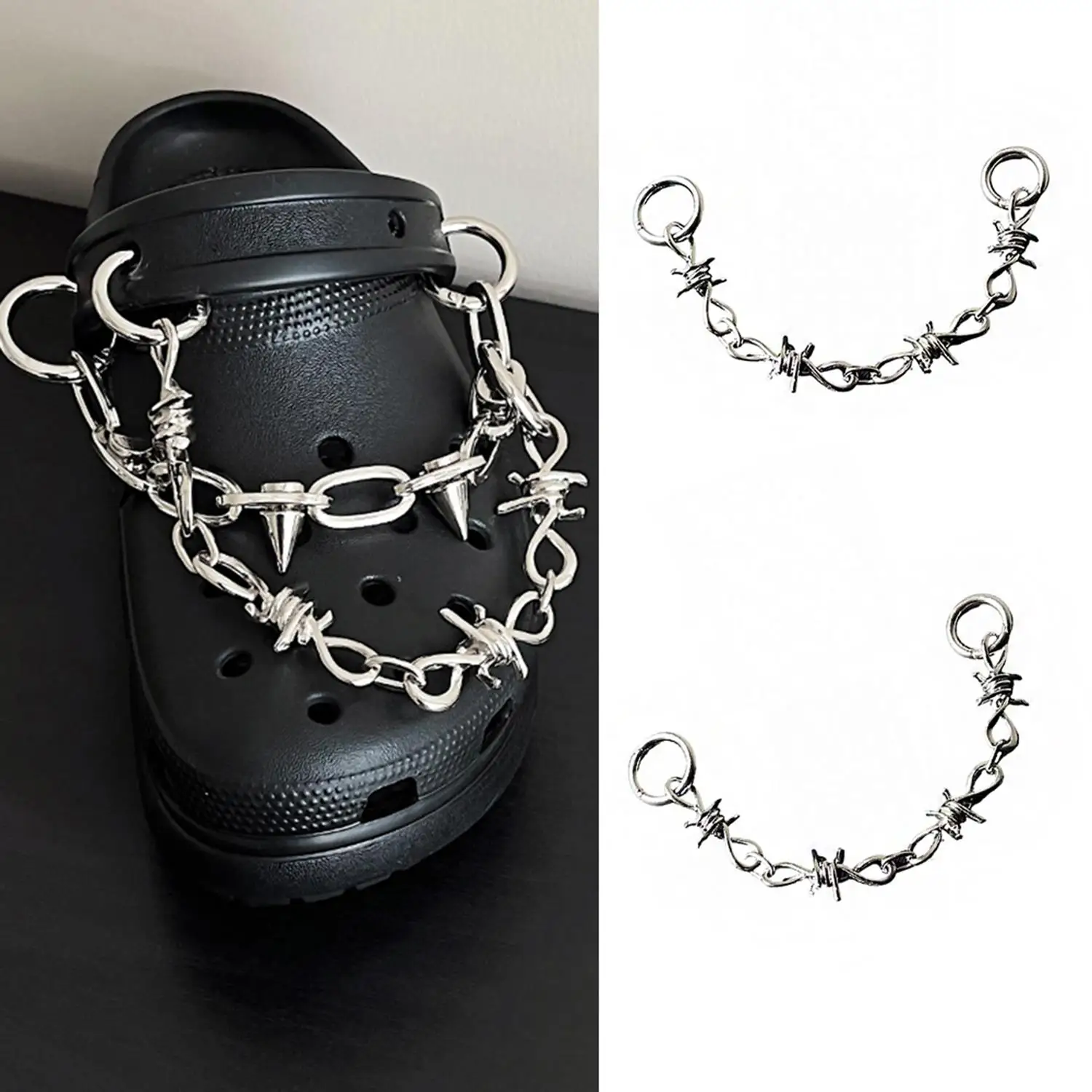 1Pcs DIY Rivets Chain For Punk Style Slippers Shoes Detachable Shoe Accessories Decorative Buckle