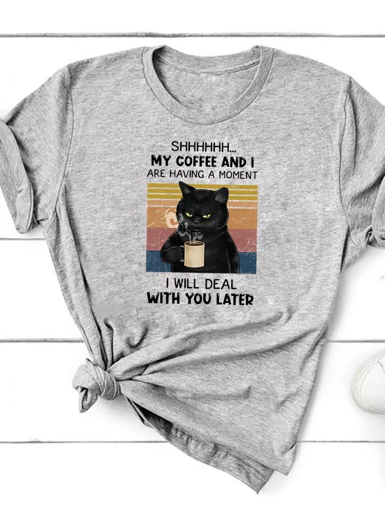 Graphic T-shirt Clothing Summer Top Fashion Cat Books Trend Cute Short Sleeve Women Print T Shirt Tee Basic Clothes