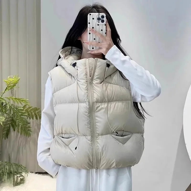 ฤดูหนาวสั้นลงเสื้อกั๊กผู้หญิง Hooded Zipper JACKET Casual แฟชั่น Quilted Cropped Coats Street Outerwears