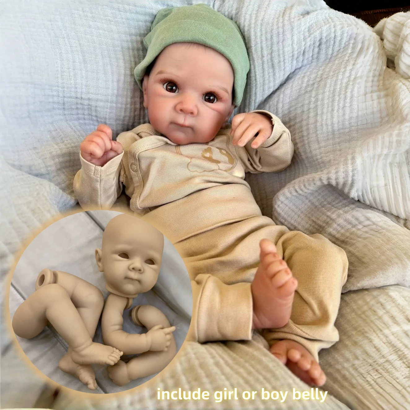 

18 Inch Bettie Bebe Unpainted Reborn Doll Kits with Body Parts for Boys Or Girls Unassembled DIY Reborn Doll Kits