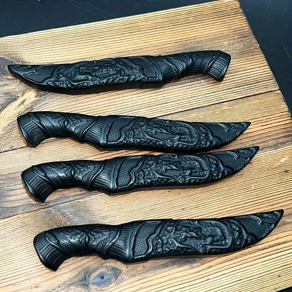 Hand-Carved Natural Black Obsidian Knife, Healing Crystal Reiki Figurine, Quartz Gemstone Ornament, Spiritual