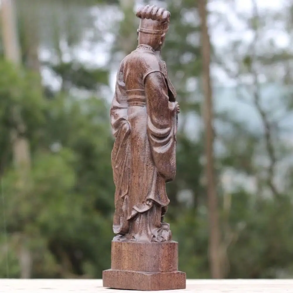 Natural Agarwood Carved Zhuge Liang Figurine Solid Wood Ancient Chinese Wise Man Statue Desktop Decor Craft Gift