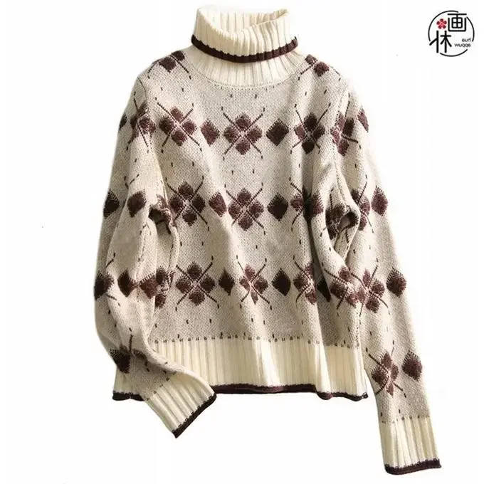 Suéter delicado de punto Jacquard para mujer, Jersey holgado de cuello alto, cálido y versátil, novedad de invierno, 2024