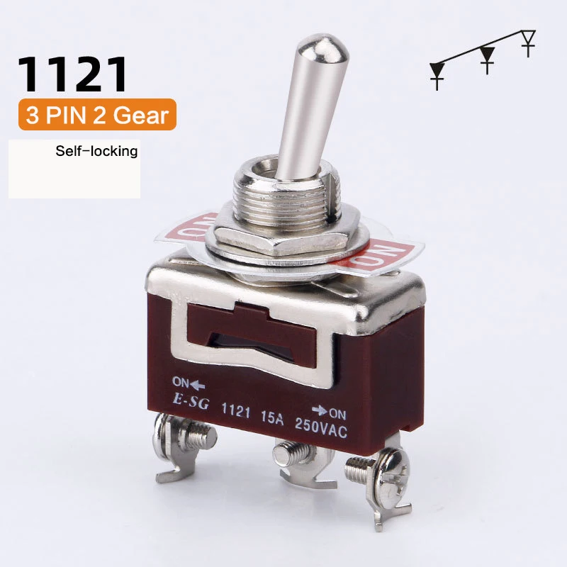 High Current Silver Contact 15A 250V 2/3/4/6/9 Pin ON OFF Toggle Switch Self-locking Self reset  1021/1121/1221