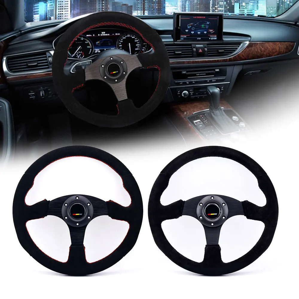 

14inch Suede Leather Drifting Sport Steering Wheel For Honda Racing Car with Red/Black Stitching Muge