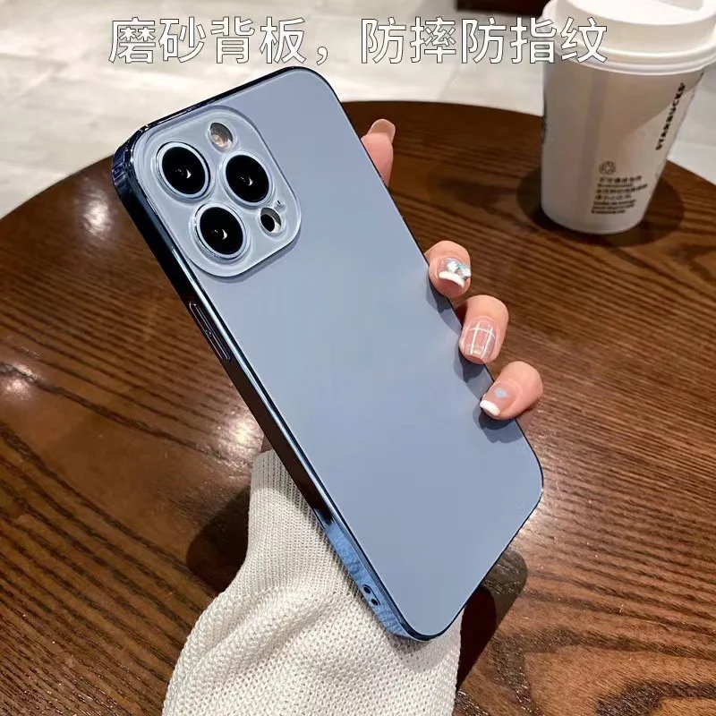 

Ultra thin matte anti drop phone case, suitable for iPhone 11 12 13 14 15 16 Pro Max glass lens protection electroplated case