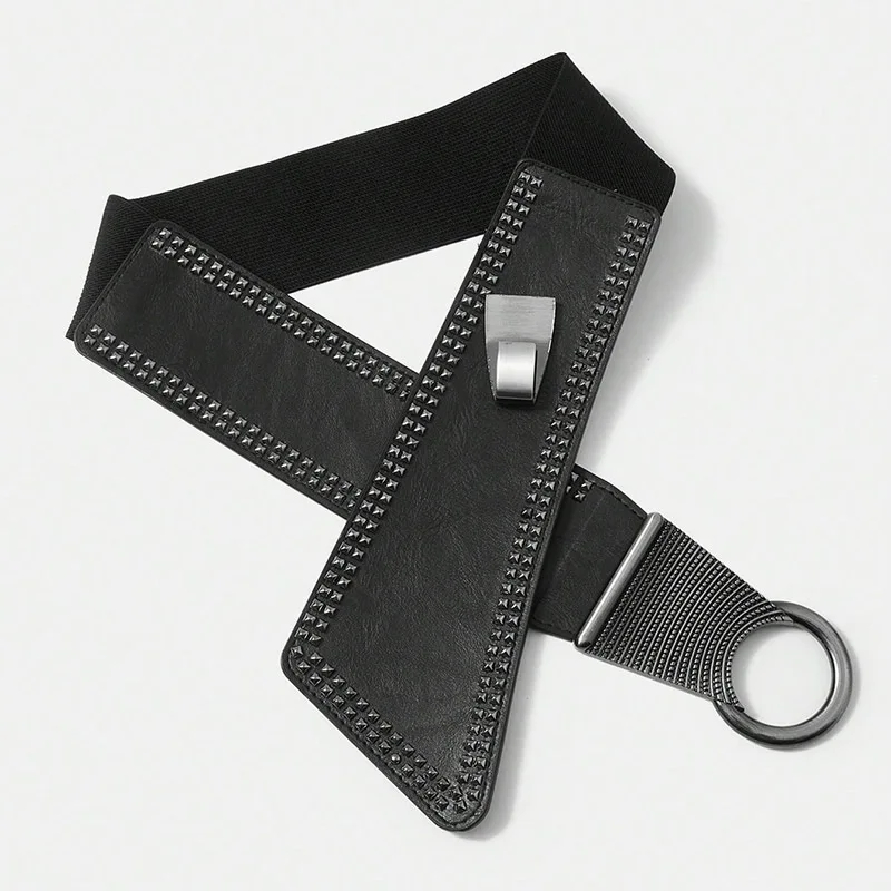 Cincher elastico in vita larga con rivetti casual alla moda da donna