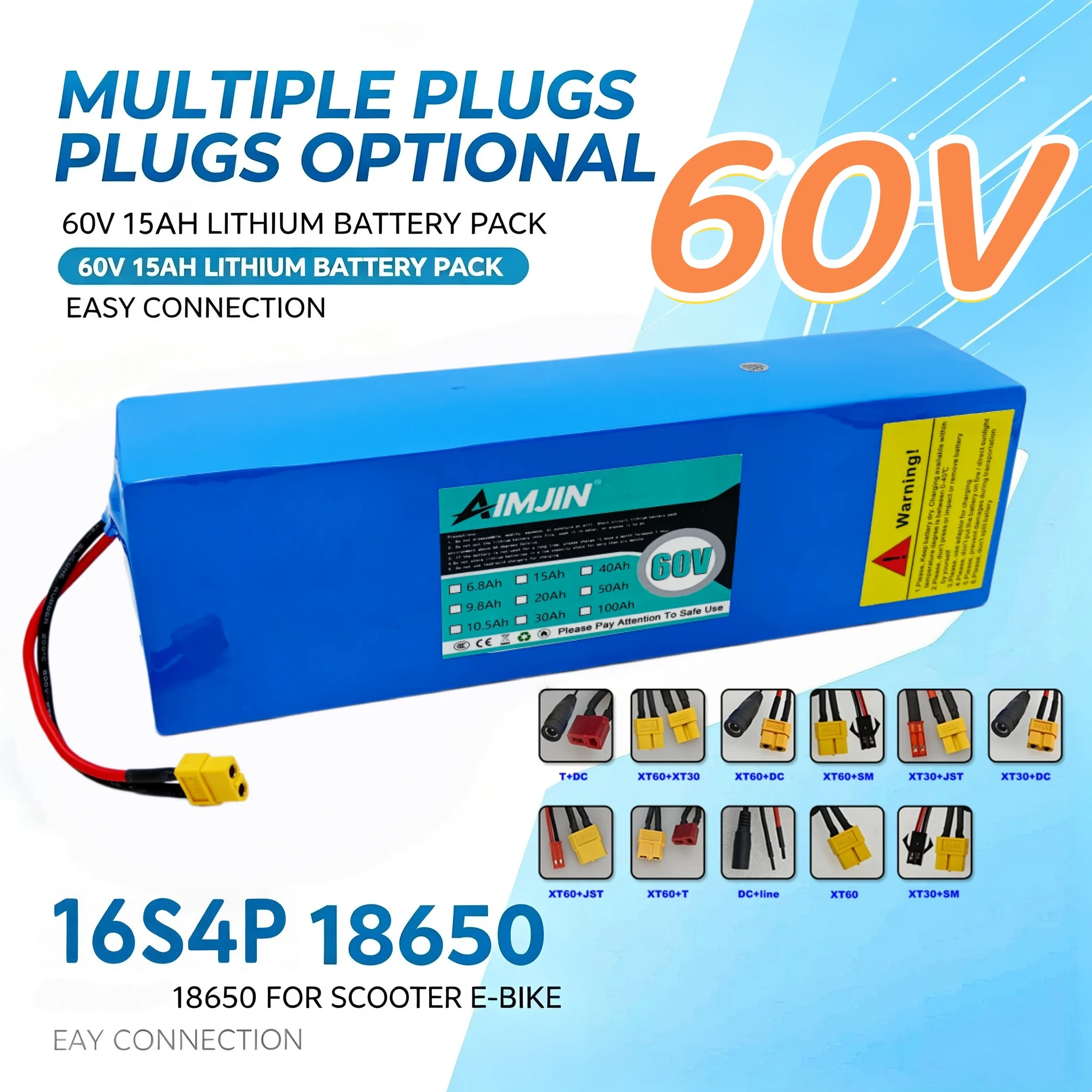18650 60V 15Ah battery 16S4P battery suitable for Electric vehicle Motorcycle,Scooter,Bicycle Motor Replace battery