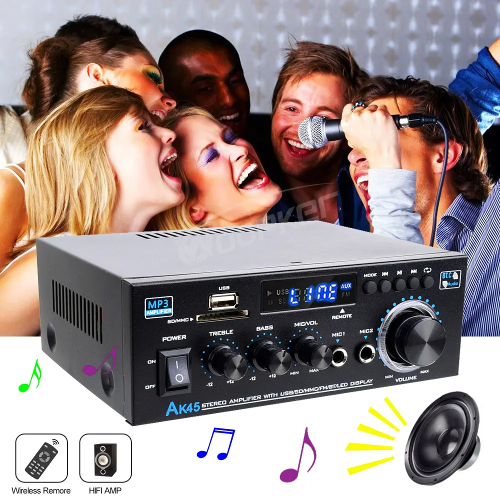 Auto-Partner Car 12V 220V 110V  HiFi Digital Amplifier Max Power 90Wx2 Channel 2.0 Bluetooth Surround Sound AMP Speaker AK45