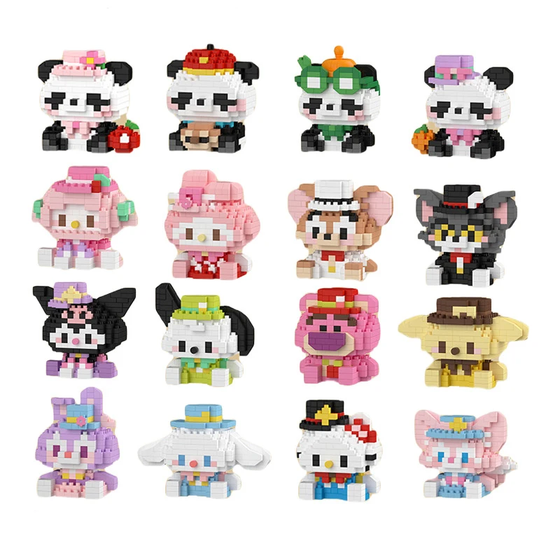 

Kawaii Sanrio Panda Micro Building Blocks Hello Kitty Losto DIY 3D Model MOC Pochacco Mini Brick Figure Toys For Christmas Gift