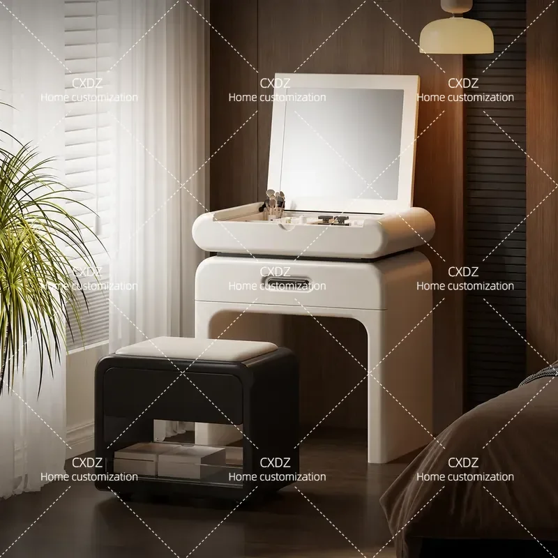 Menglu Rose A6 Dresser Light Luxury Small Apartment Bedroom Bedside Table 2026 New Solid Wood Flip Makeup Desk Cabinet