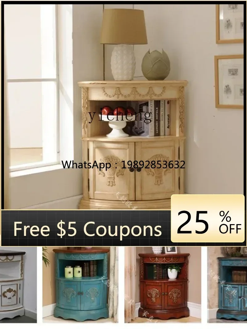 WW 1  Right Angle Corner Cabinet Chinese Corner Mediterranean Antique High Triangle Fan Corner Cabinet