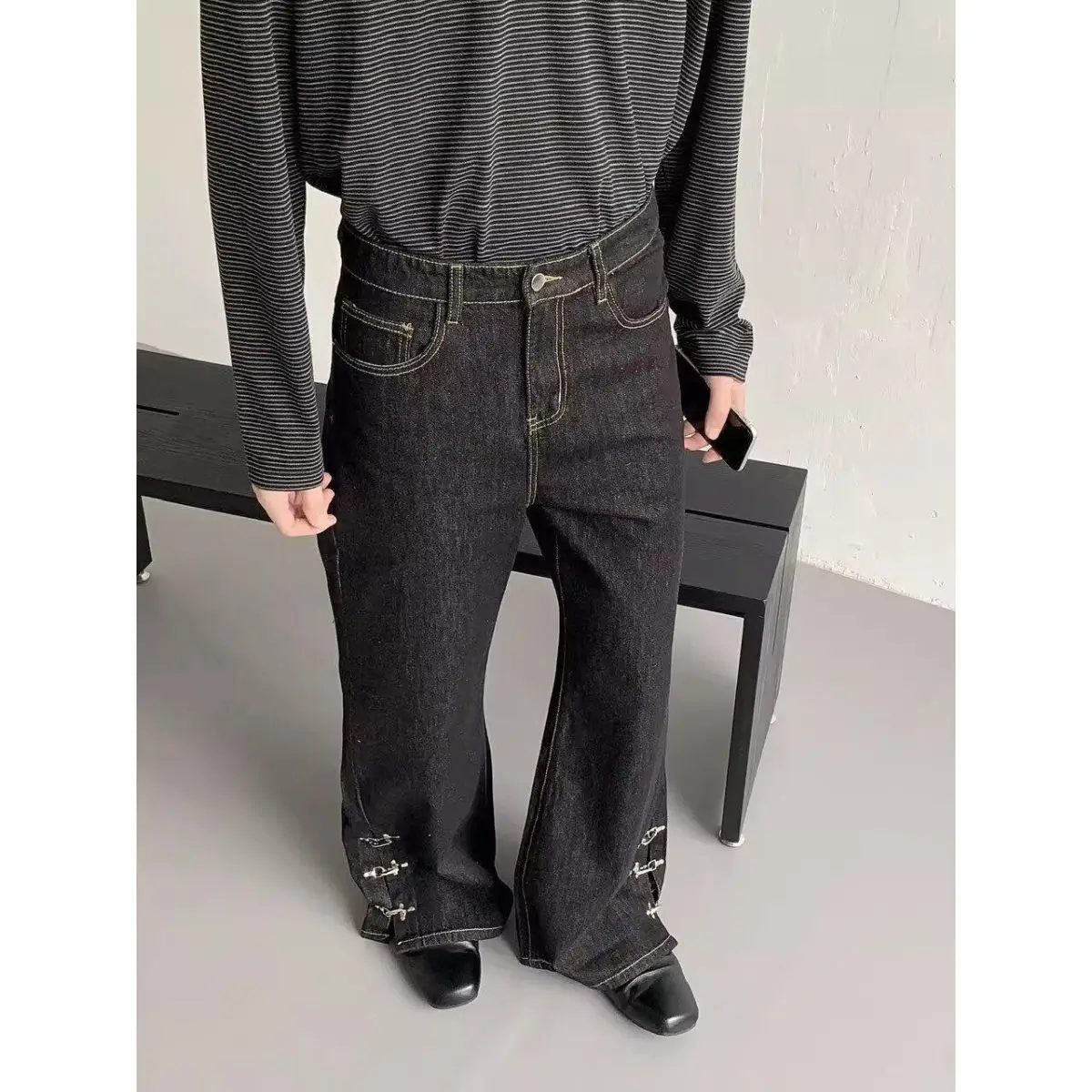 American Niche Retro High Waist Raw Denim Unisex Flare Jeans Airplane Buckle Floor Length Jeans Streetwear Daily Chic Clothes