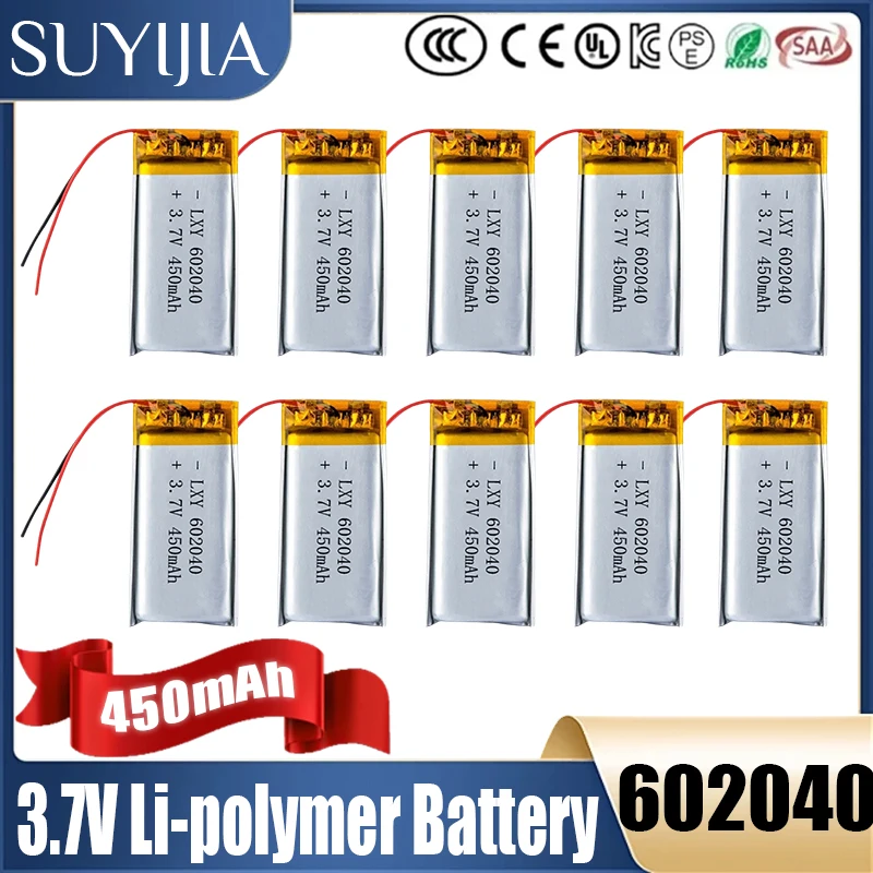 602040 3.7V 450mAh Lithium Polymer Li-ion Rechargeable Battery for GPS MP3 MP4 MP5 Car DVR Tachograph Headphone Li Ion Cell