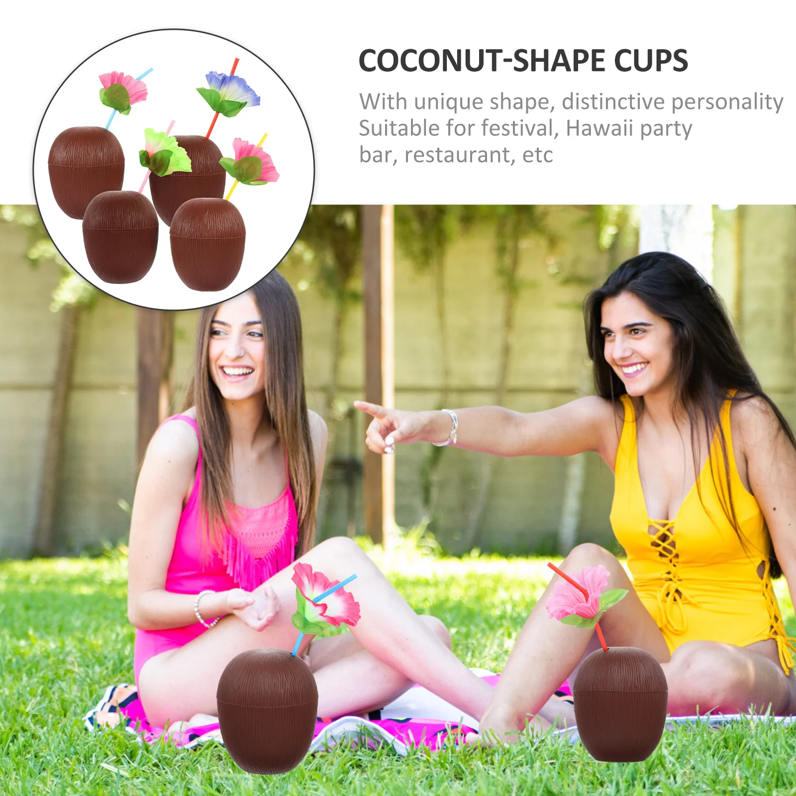 

4Pcs Coconut Shaped Cups Straw Plastic Drinking Cups Hawaiian Party Luau Beach Cocktail Summer Party Decor Coconut Shaped Cup
