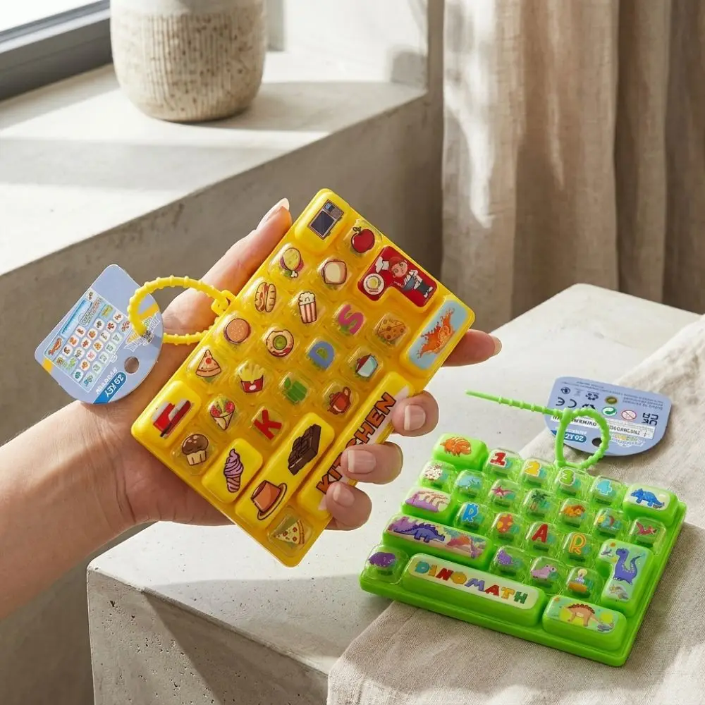 Cartoon 26 Keys Fidget Keyboard Clear Key Sounds Plastic Fingertip Button Key Ring Clickable Keys Food Animal Fidget Keychain
