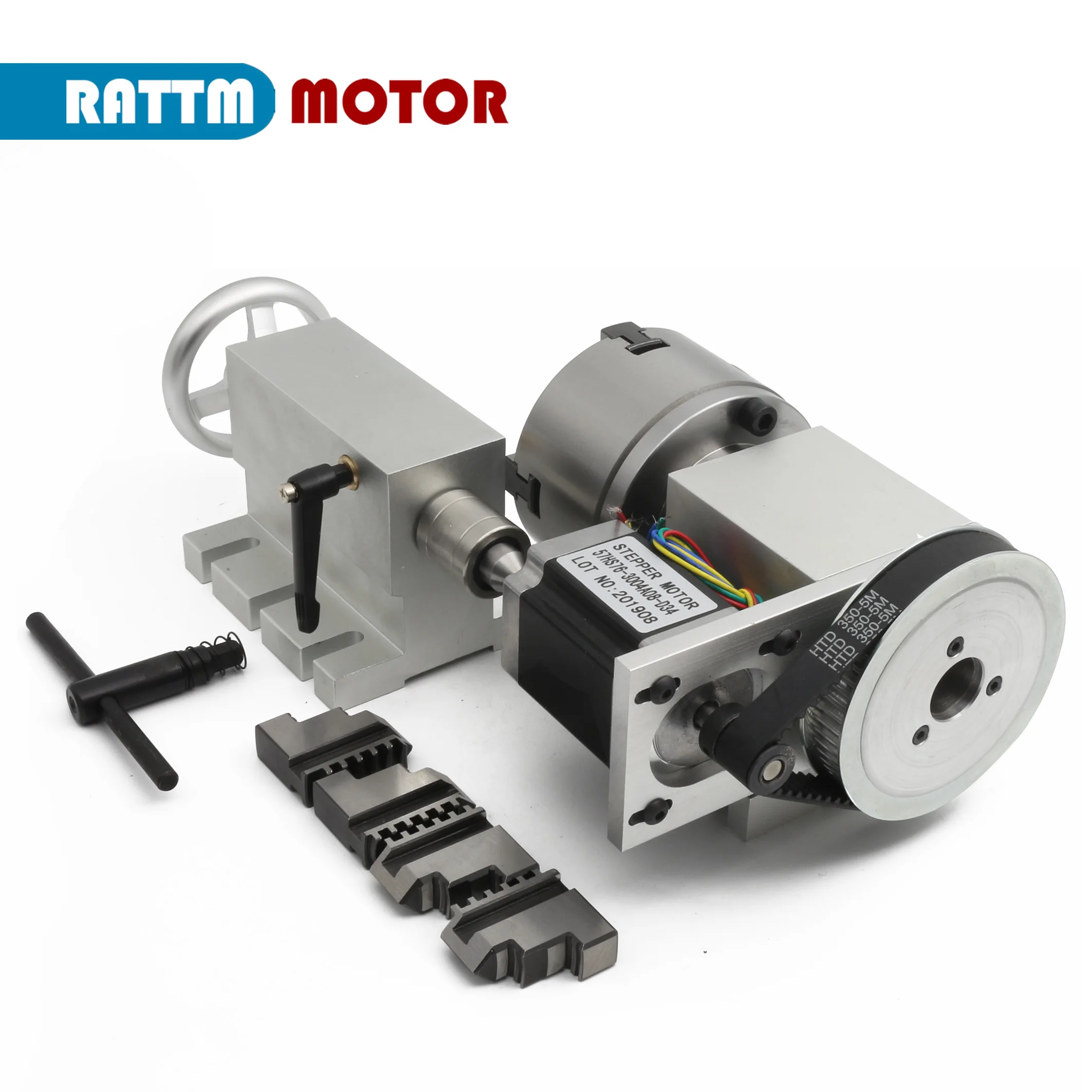 

【From EU Ship】cnc 4th Axis Rotary 4 Jaw Chuck K12-100mm Center Height 65MM Activity Tailstock with Stepper Motor Rotation Axis