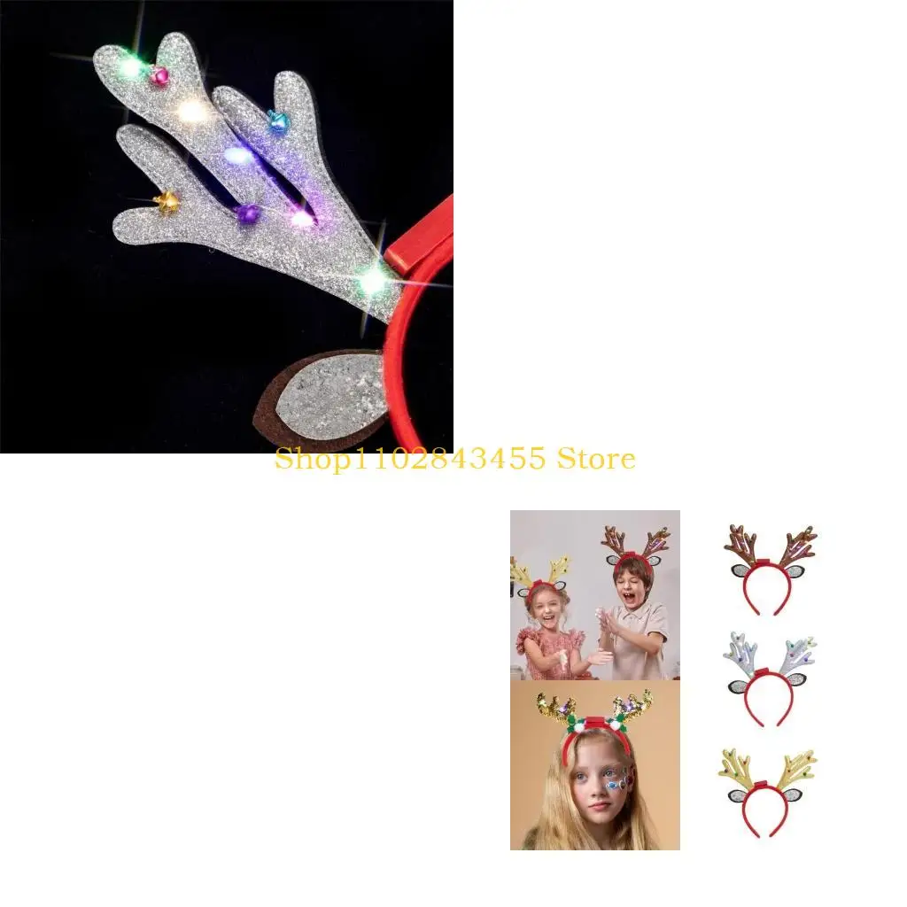49MC Glowing LED Hair Hoop Christmas Glitter Headband Glowing Tinsel Reindeer Toy