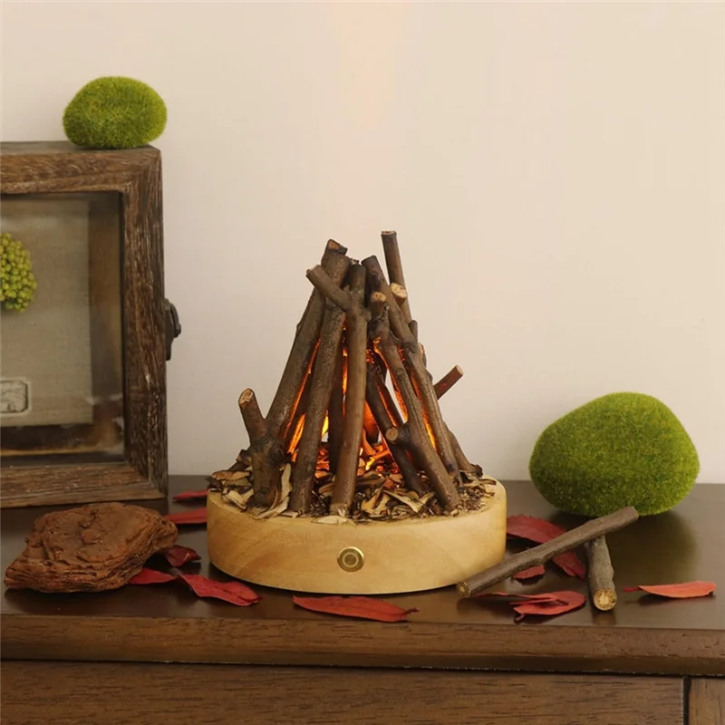

LICE-Fake Bonfire Night Light USB Rechargeable 3 Modes Fake Fire Lamp Flameless Candle Flame Light With White Noise