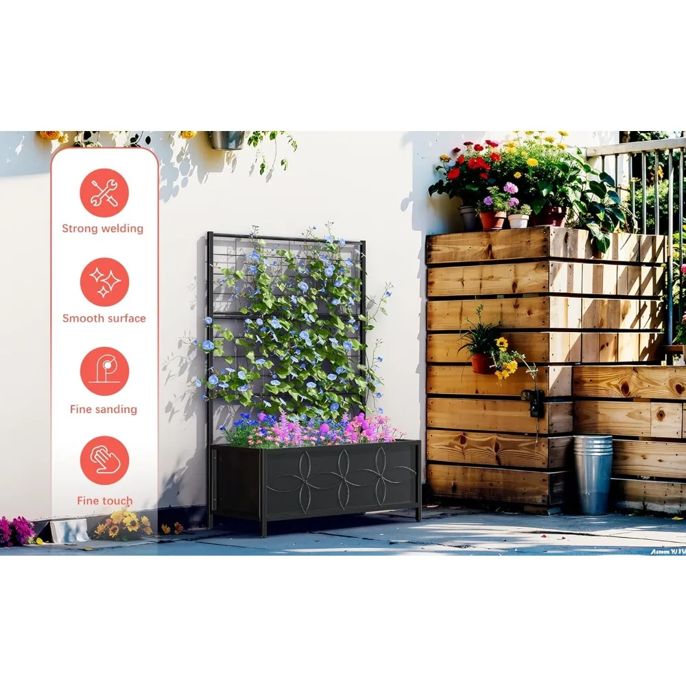 Sturdy Raised Garden Bed with Trellis (15.75 x 35.43 x 48.8 in) for Vegetables Flowers, Planter Box for Backyard Patio Balcony
