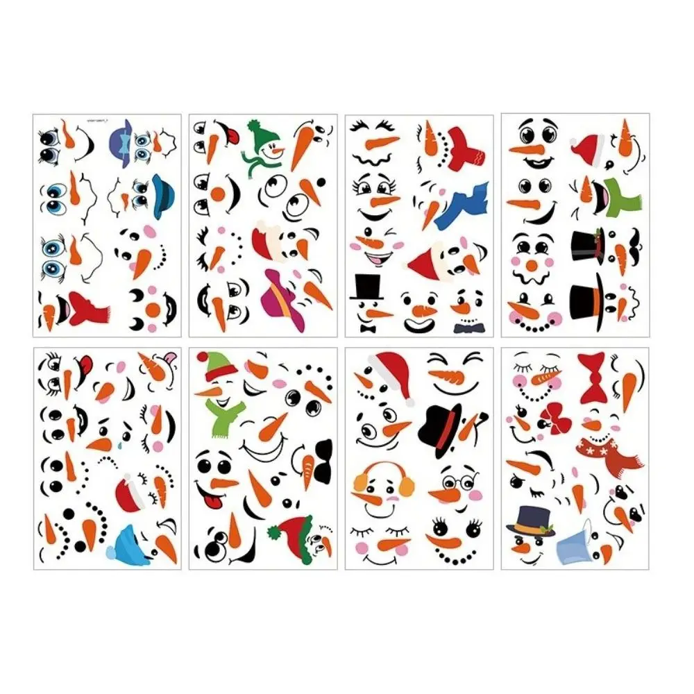 71pcs PVC Christmas Snowman Face Stickers DIY Transparent Cartoon Stickers Self-adhesive Water Bottle Cup Expression Stickers