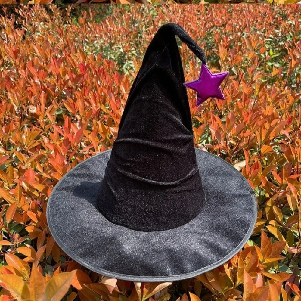 الدعامة زخرفة المخملية هالوين قبعة الساحرة طوي ستار معالج قبعة تأثيري اكسسوارات الدعائم الطرف قبعة الهالوين الأطفال #2