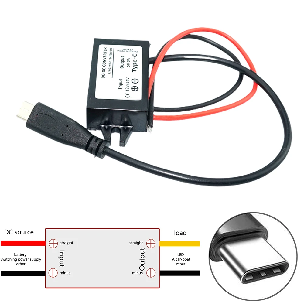 12v To 5v Adapter Electronic Power Adapter Black USB C Adapter High Efficiency 91 Output Power 15W For Tablets