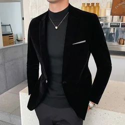 2022 Autumn Velvet Suit Jacket High Quality Long Sleeved Slim Fit Blazer Fashion Men Formal Business Club Dress Blazers Homme